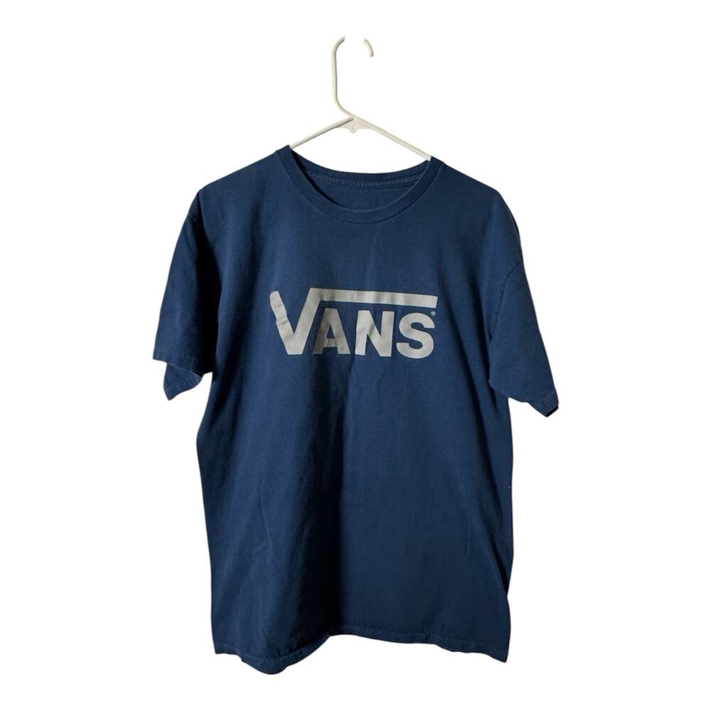 VANS Classic T-Shirt In Blue Cotton with The Signature Logo Graphic Size Medium